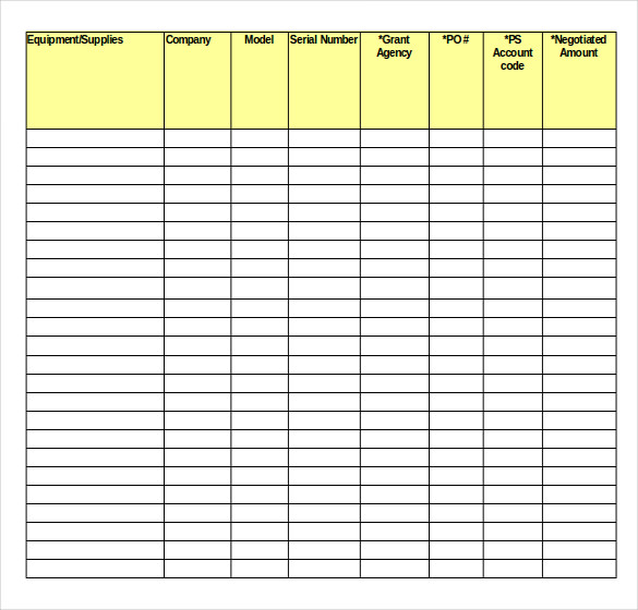 home inventory template excel