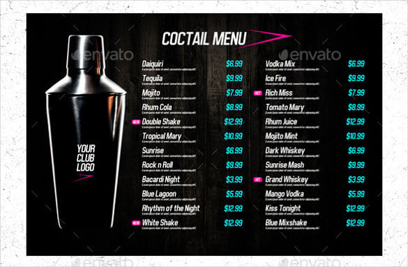 club-cocktail-menu-template