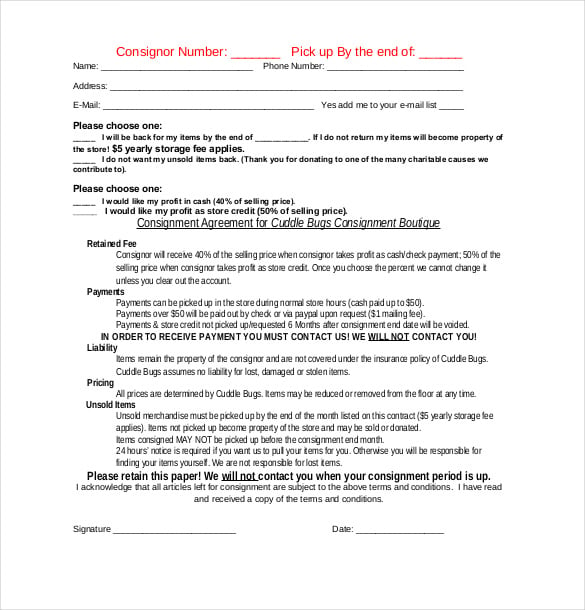 example consignment agreement template