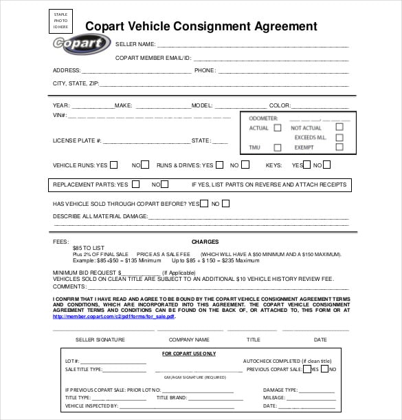 sample vehicle consignment agreement template
