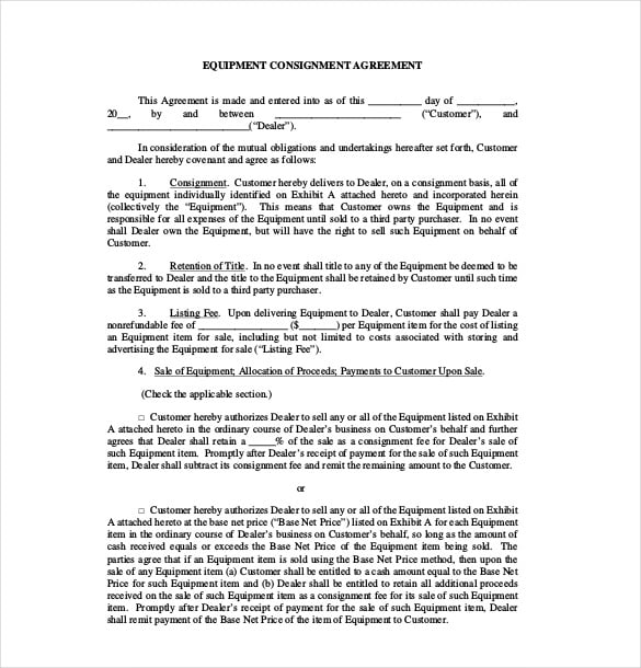 equipment consignment agreement