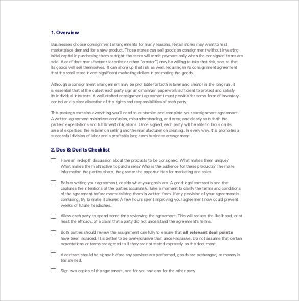 consignment agreement guide template