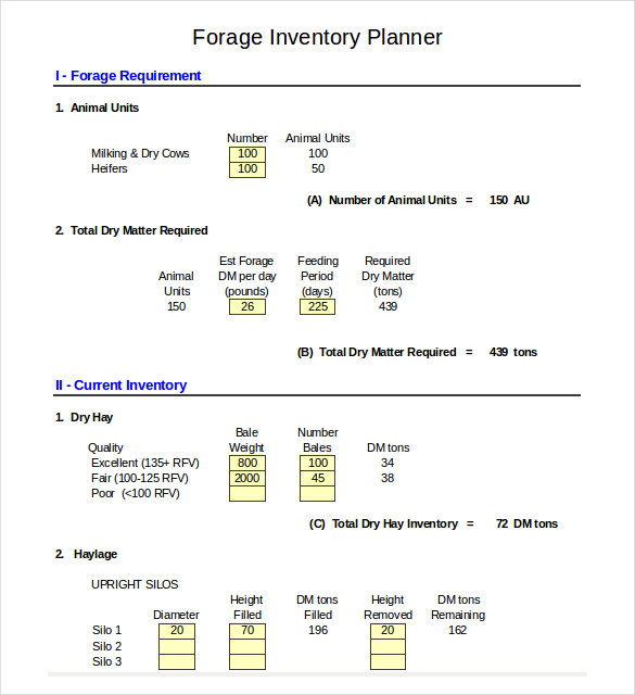 forage inventory planner management template
