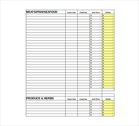 excel format restaurant inventory template free