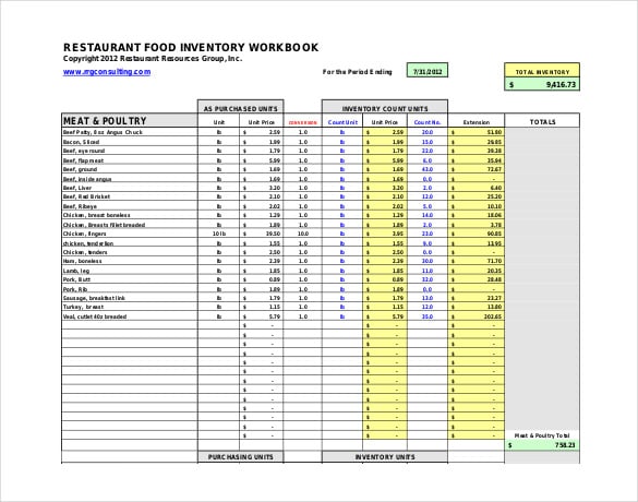 Restaurant Inventory Sheet ~ Excel Templates