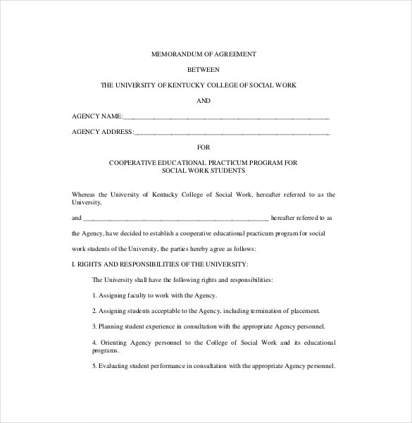 free download memorandum agreement template