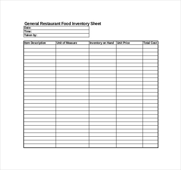 general food restaurant inventory free pdf