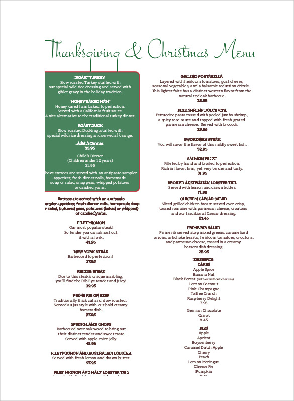 19+ Holiday Menu Templates AI, PSD, Google docs, Apple pages