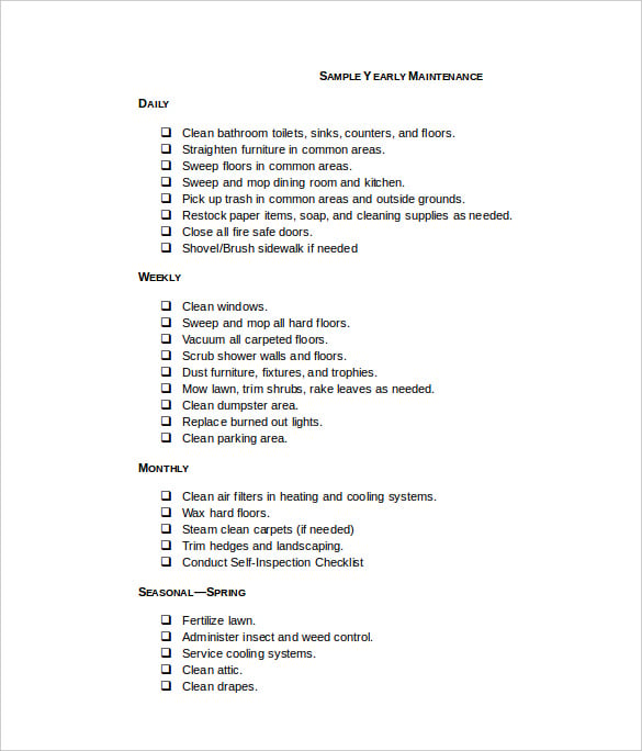 yearly maintenance schedule word template free download