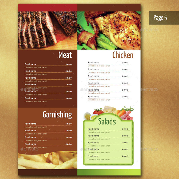 menu of restaurant