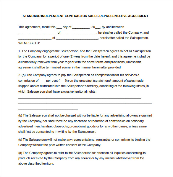 sales representative commission agreement template