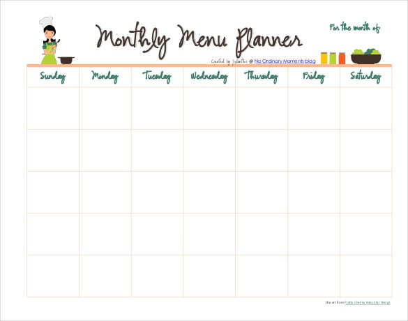 monthly meal menu planner pdf format template download0a
