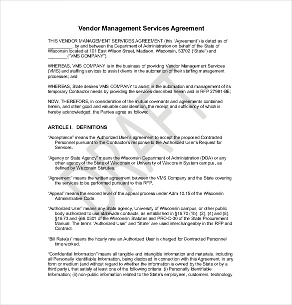 example vendor agreement template