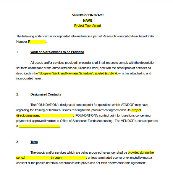 27+ Sample Vendor Agreement Templates PDF, DOC