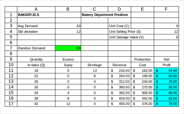 bakery order excel template free download