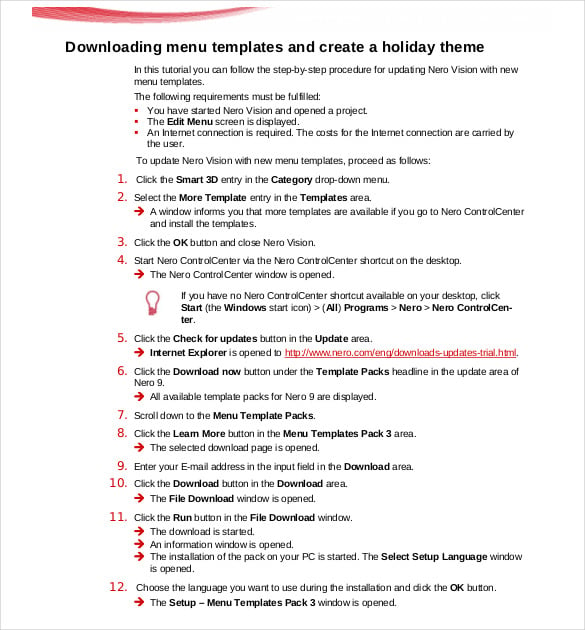 free download holiday menu template pdf format