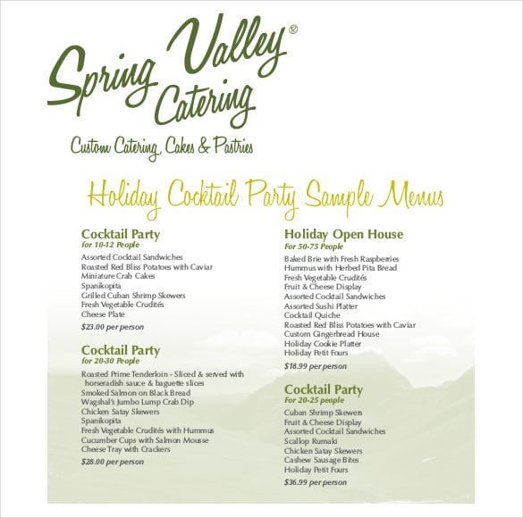 cocktail party holiday menu free template pdf