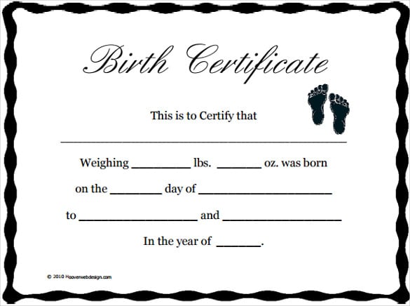 printable blank baby birth certificate template download