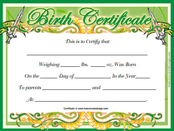green baby birth certificate template pdf download