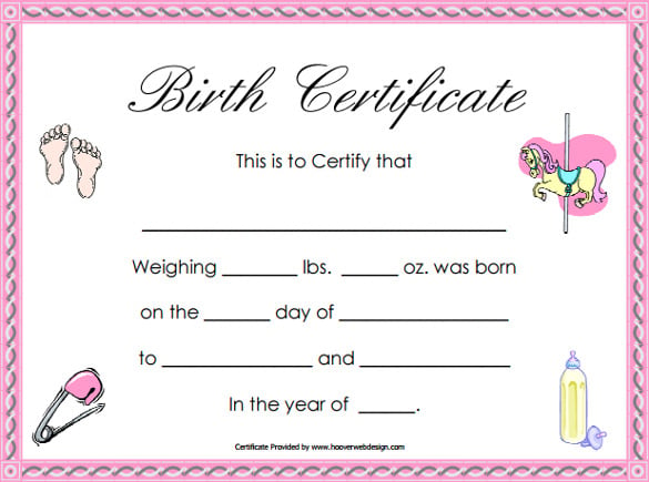 free download pink baby birth certificate printable