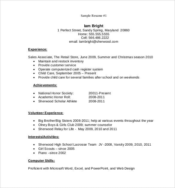 free-high-school-resume-template