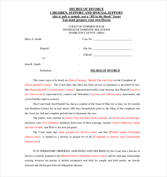 agreement divorce under duress Example Sample,  â€“ Divorce Templates Agreement 11 Free