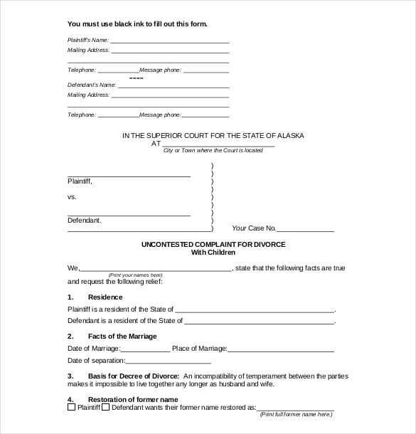 spouse divorce agreement template