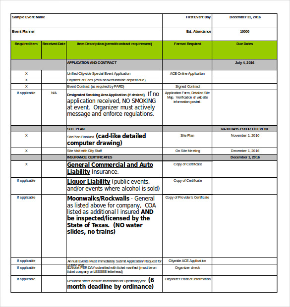 an excel template for event planner