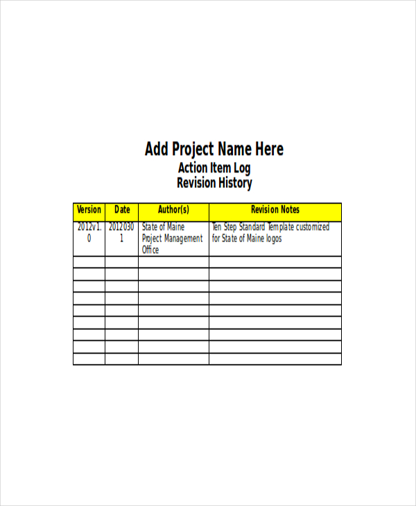 Project Management Action Log Template