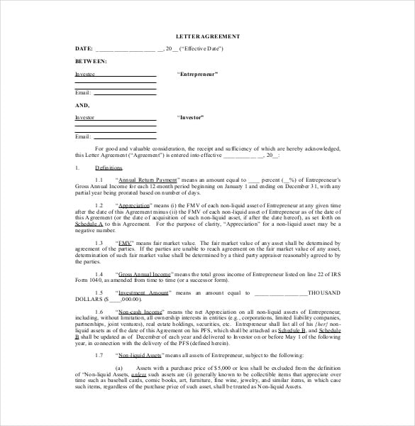 investment agrrement letter pdf format