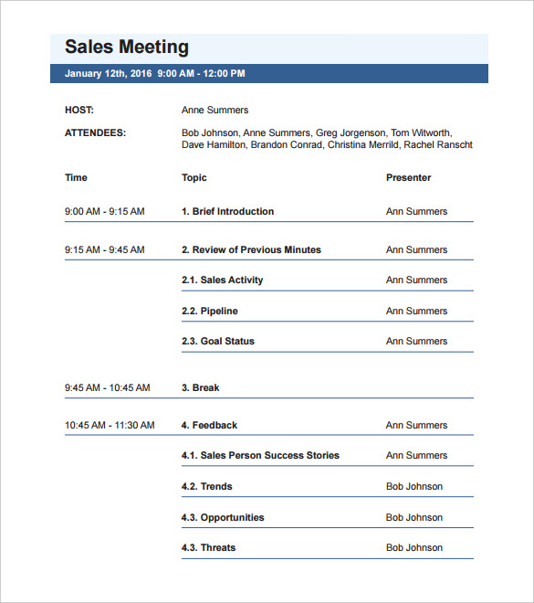 sales meeting agenda template pdf format download