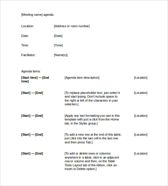 Agenda With Time Slots Template