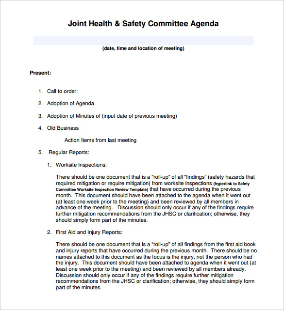 Safety Committee Meeting Template PARAHYENA