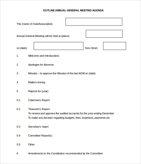 download outline annual general meeting agenda template