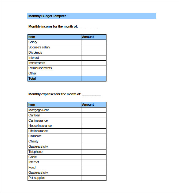 monthly budget template