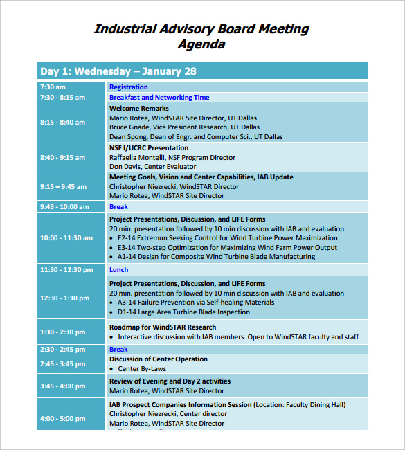 industrial advisory board meeting agenda template pdf format