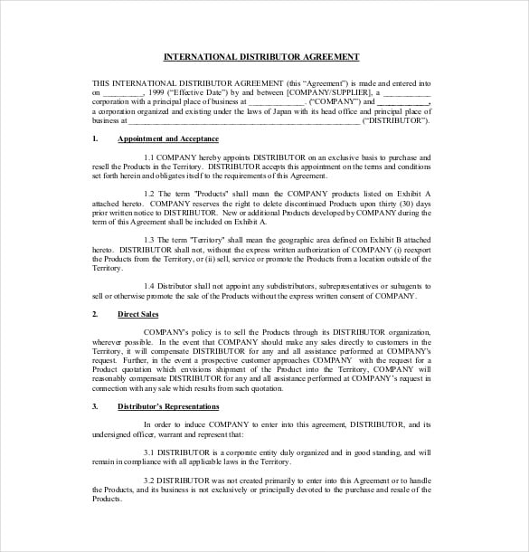 Exclusive Distribution Agreement Template Free