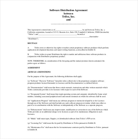 free software distribution agreement template