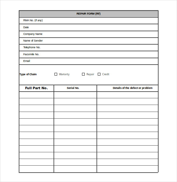 14  Repair Order Templates Google Docs Word