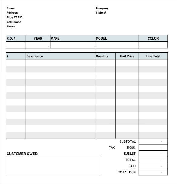 free automotive repair invoice