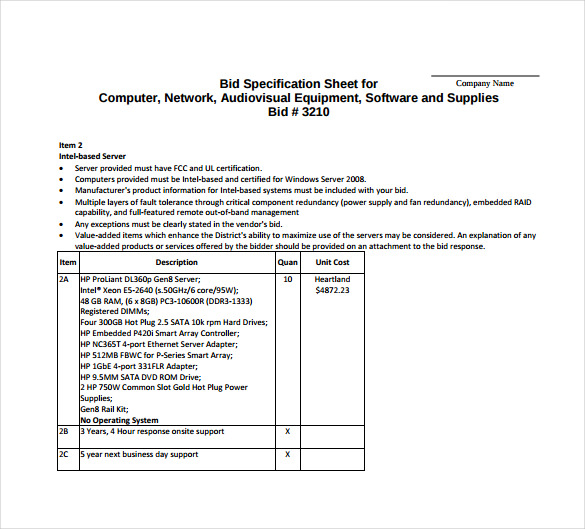 Bid Sheet Template 14+ Free Sample, Example, Format Download