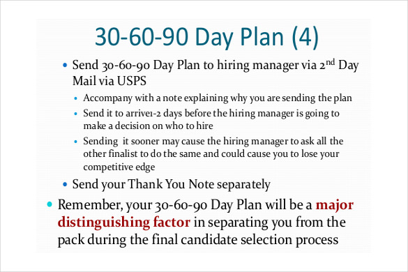 What are some examples of 30-, 60- and 90-day plans?