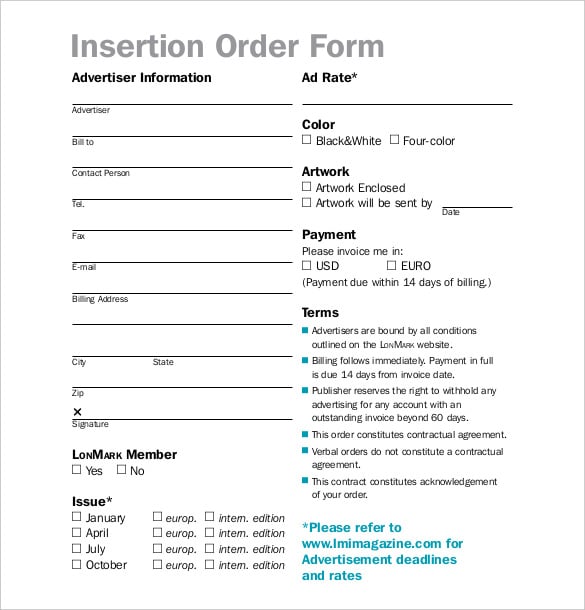 pdf magazine insertion order form