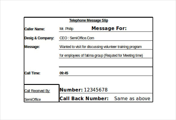 free download excel format telephone message slip template