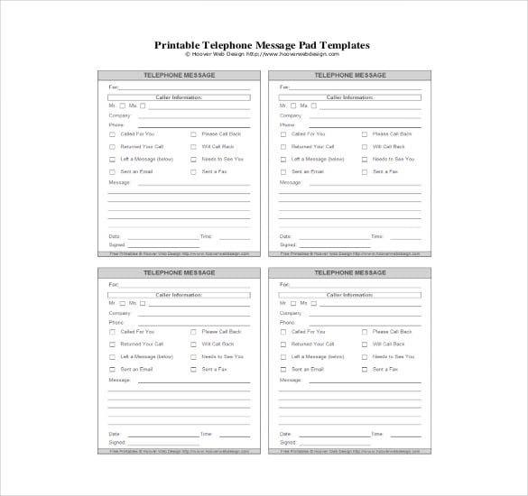 printable telephone message pad pdf template