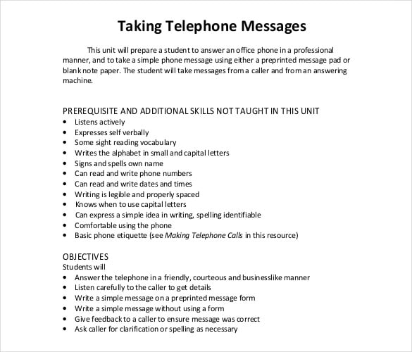 pdf format taking telephone message free template2