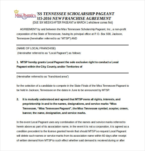 scholarship pageant franchise agreement
