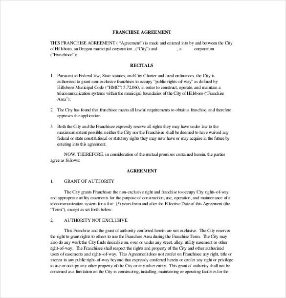 free master franchise agreement template