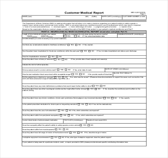 customer medical report template free pdf format