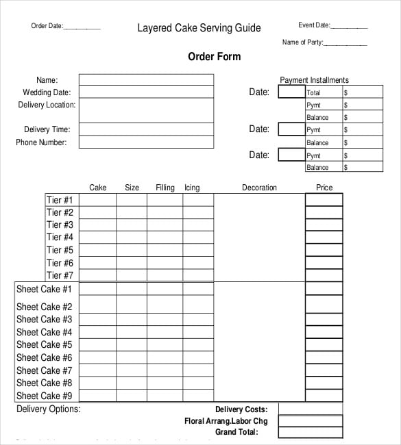 wedding cake order form free pdf download